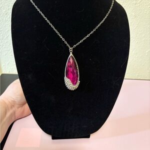 Silver Chain With Purple Faux Stone Pendant